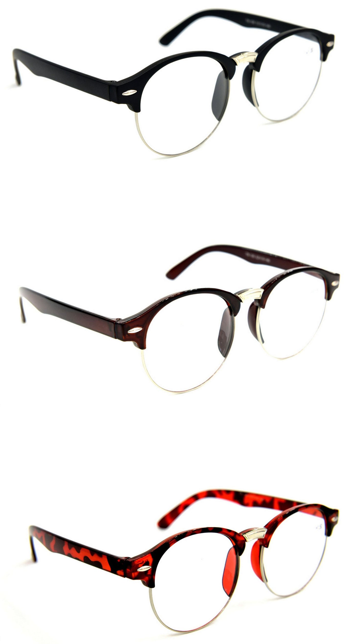 Classic Round Half Frame Browline Reading Glasses - Model TN106