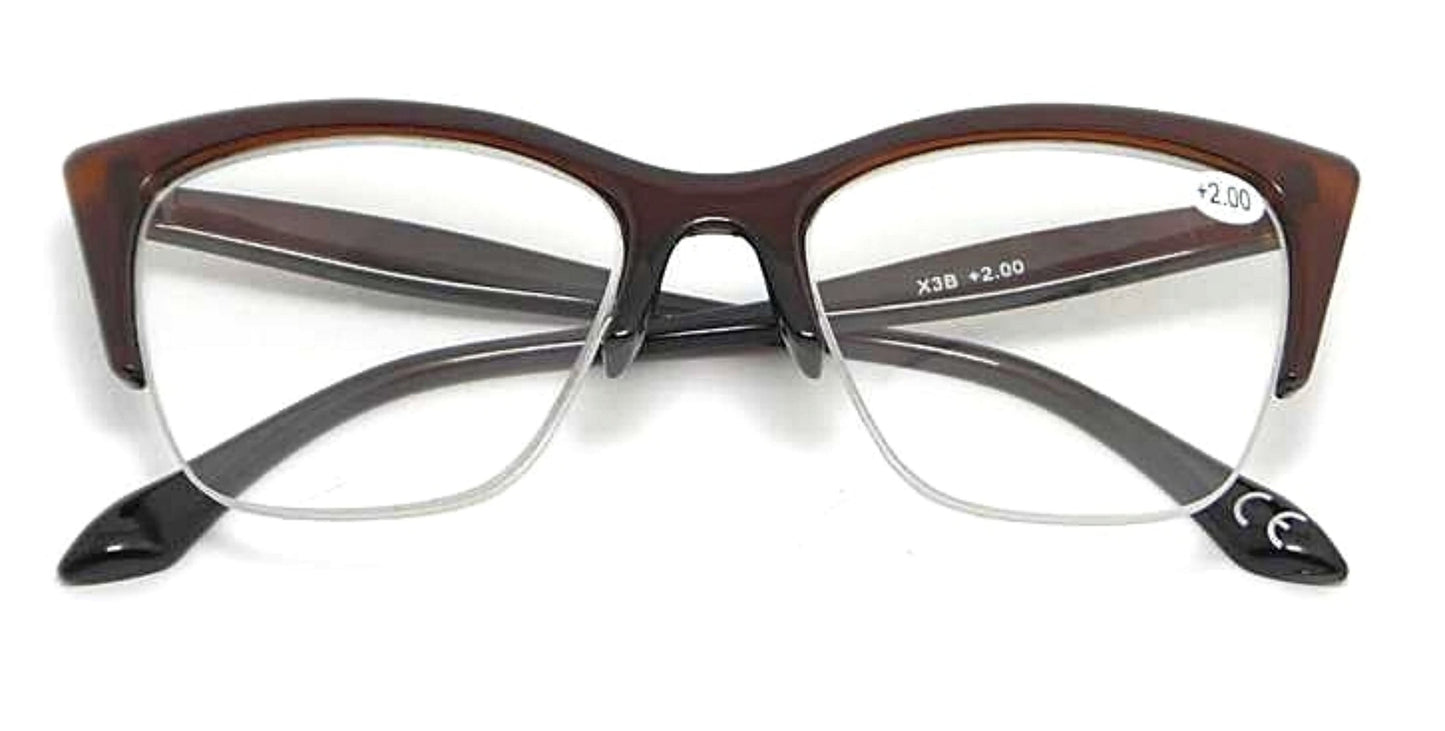 Cat Eye Half Frame Browline Reading Glasses - Model  X3