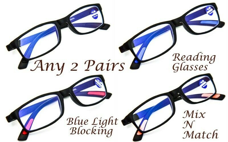 2 PAIRS Blue Light Blocking TR90 Reading Glasses - Model RG9ABL