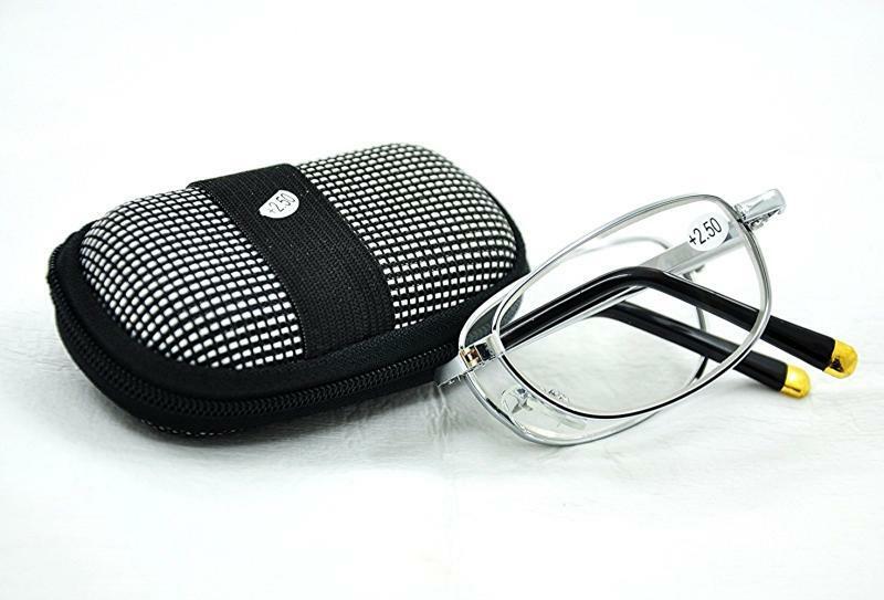 Metal Folding Reading Glasses, Silver frame Case & Cloth - Model RG8A