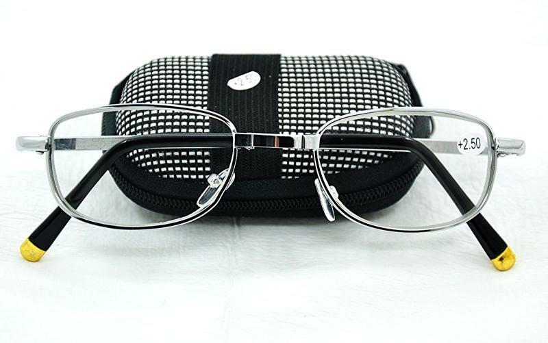 Metal Folding Reading Glasses, Silver frame Case & Cloth - Model RG8A