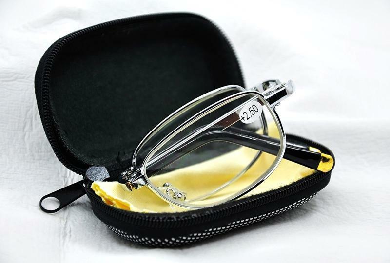 Metal Folding Reading Glasses, Silver frame Case & Cloth - Model RG8A