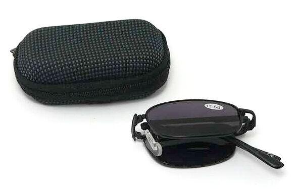 Matt Black Metal Spring Hinged Folding Sun Readers &amp; Case - Model SR21MB