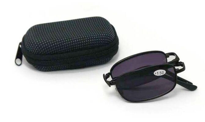 Matt Black Metal Spring Hinged Folding Sun Readers &amp; Case - Model SR21MB