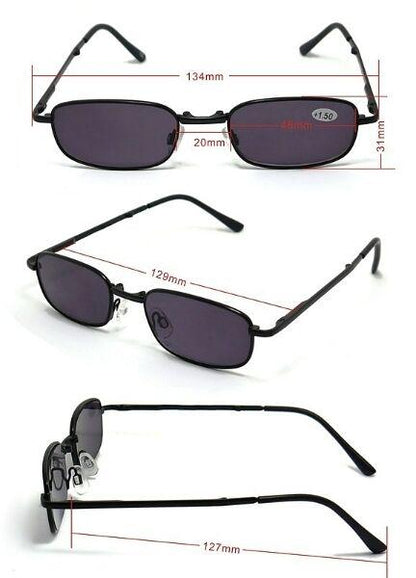 Matt Black Metal Spring Hinged Folding Sun Readers &amp; Case - Model SR21MB