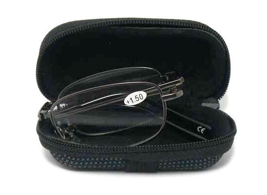 Matt Black Metal Spring Hinged Folding Sun Readers &amp; Case - Model SR21MB