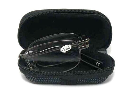 Matt Black Metal Spring Hinged Folding Sun Readers &amp; Case - Model SR21MB