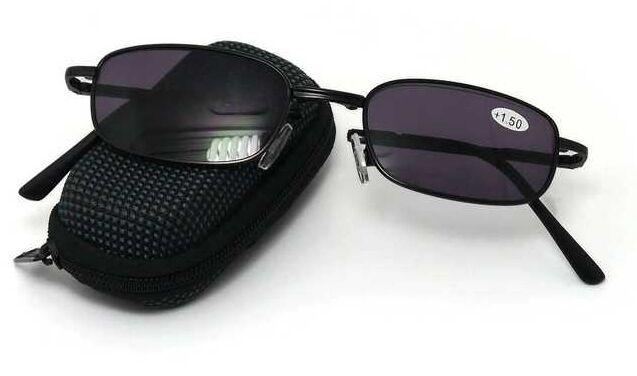 Matt Black Metal Spring Hinged Folding Sun Readers &amp; Case - Model SR21MB