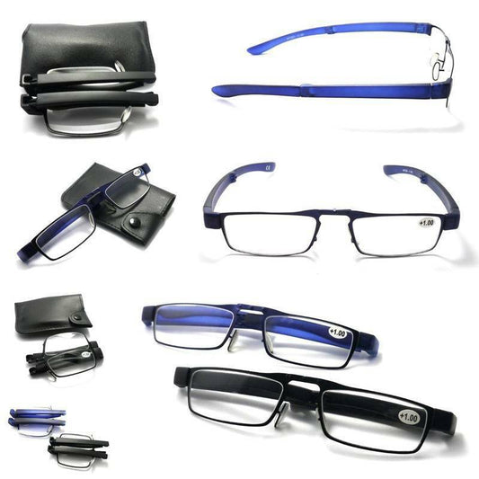 Stainless Steel Folding Reading Glasses & Pouch - Model MT301