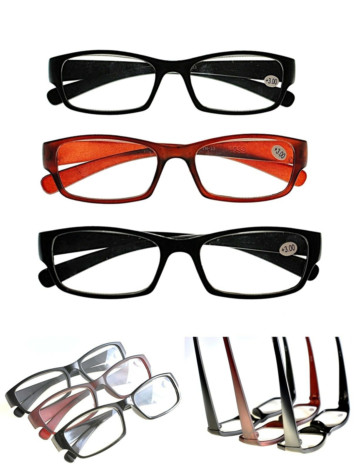 Unisex GREAT VALUE Fashion Reading Glasses  3 Colours+1.0+1.5+2.0+2.5+3.0 TN33