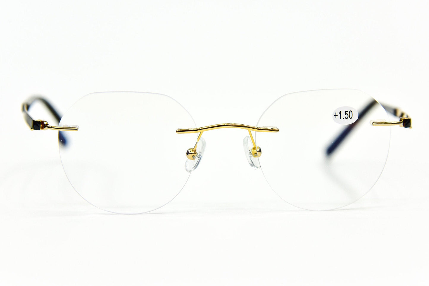 Pure Titanium Rimless Reading Glasses with Premium Multi Coated Resin Lenses - Model ST-9190 Tortoise & Gold