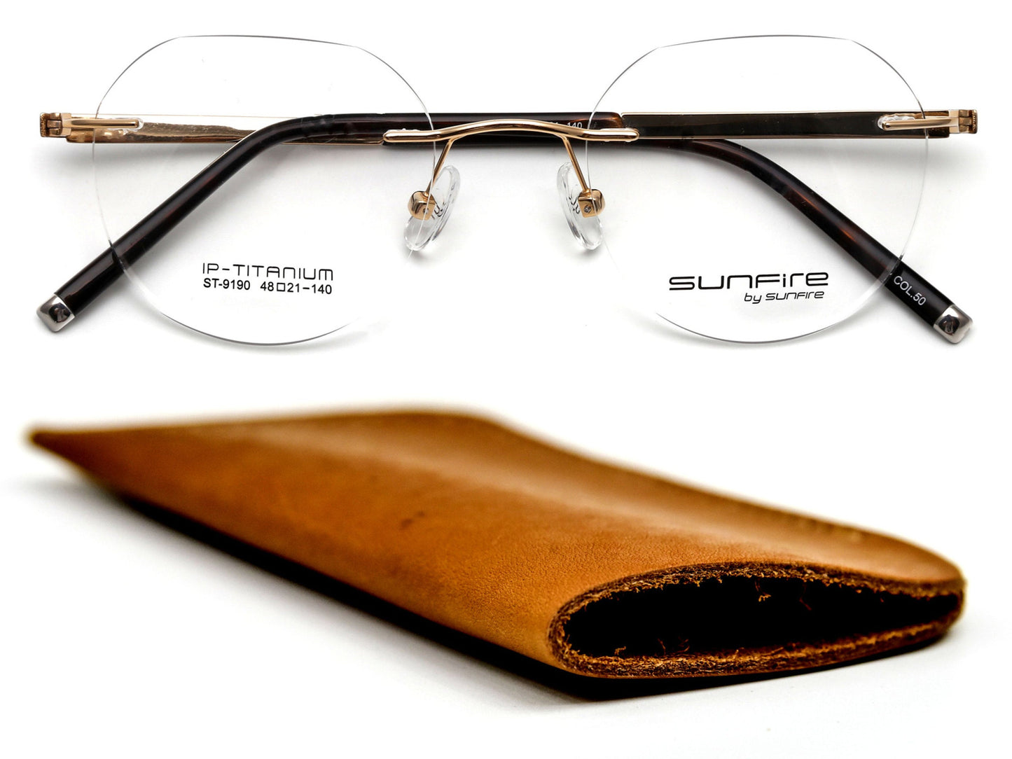 Pure Titanium Rimless Reading Glasses with Premium Multi Coated Resin Lenses - Model ST-9190 Tortoise & Gold