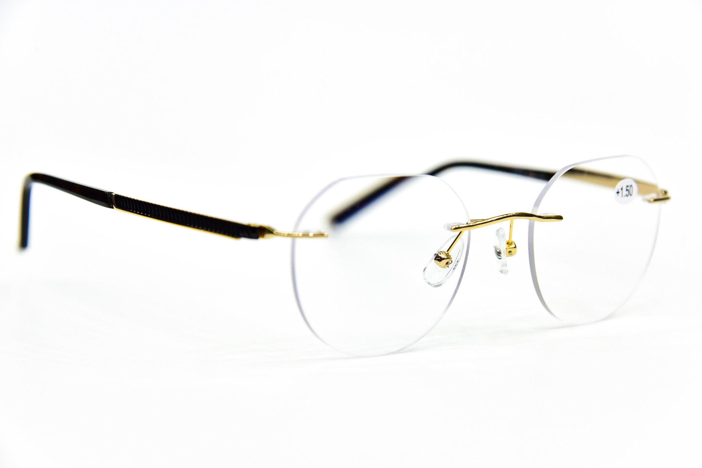 Pure Titanium Rimless Reading Glasses with Premium Multi Coated Resin Lenses - Model ST-9190 Tortoise & Gold