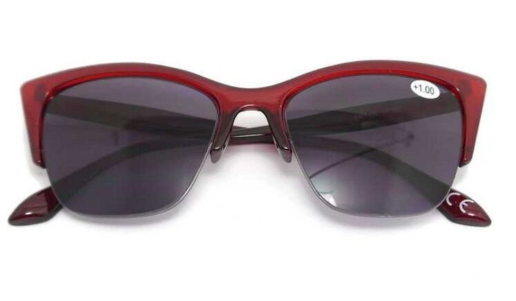 Cat Eye Half Frame Browline Sun Readers with Metal Hinges Brown or Red SR19