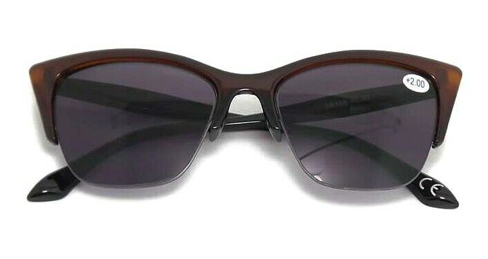 Cat Eye Half Frame Browline Sun Readers with Metal Hinges Brown or Red SR19