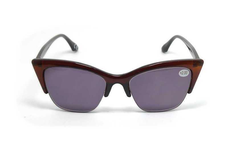 Cat Eye Half Frame Browline Sun Readers with Metal Hinges Brown or Red SR19