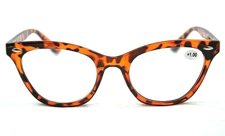 MT124 Retro Cat Eye1960s Tortoise Fashion Metal Hinges Reading Glasses +1.5+2.0