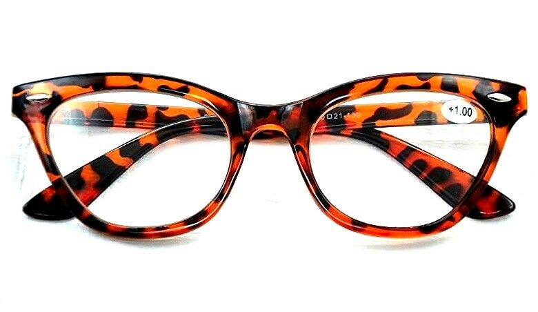 MT124 Retro Cat Eye1960s Tortoise Fashion Metal Hinges Reading Glasses +1.5+2.0