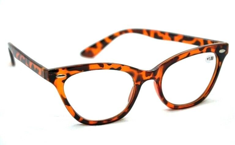 MT124 Retro Cat Eye1960s Tortoise Fashion Metal Hinges Reading Glasses +1.5+2.0