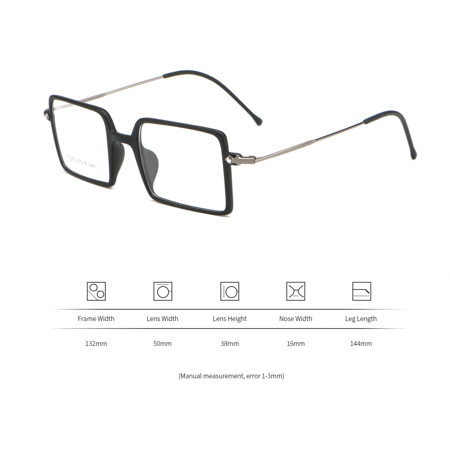 Square 1960s Reading Glasses Acetate & Stainless Steel Includes PU Leather Pouch - Model DX8