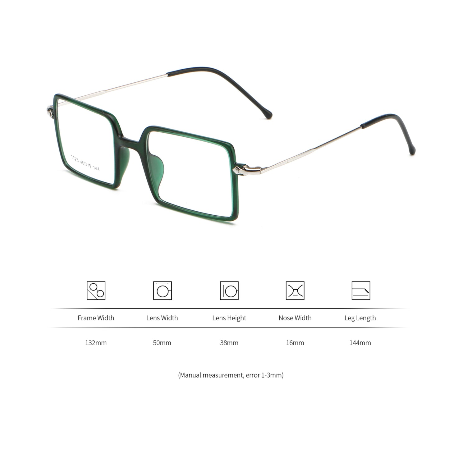 Square 1960s Reading Glasses Acetate & Stainless Steel Includes PU Leather Pouch - Model DX8