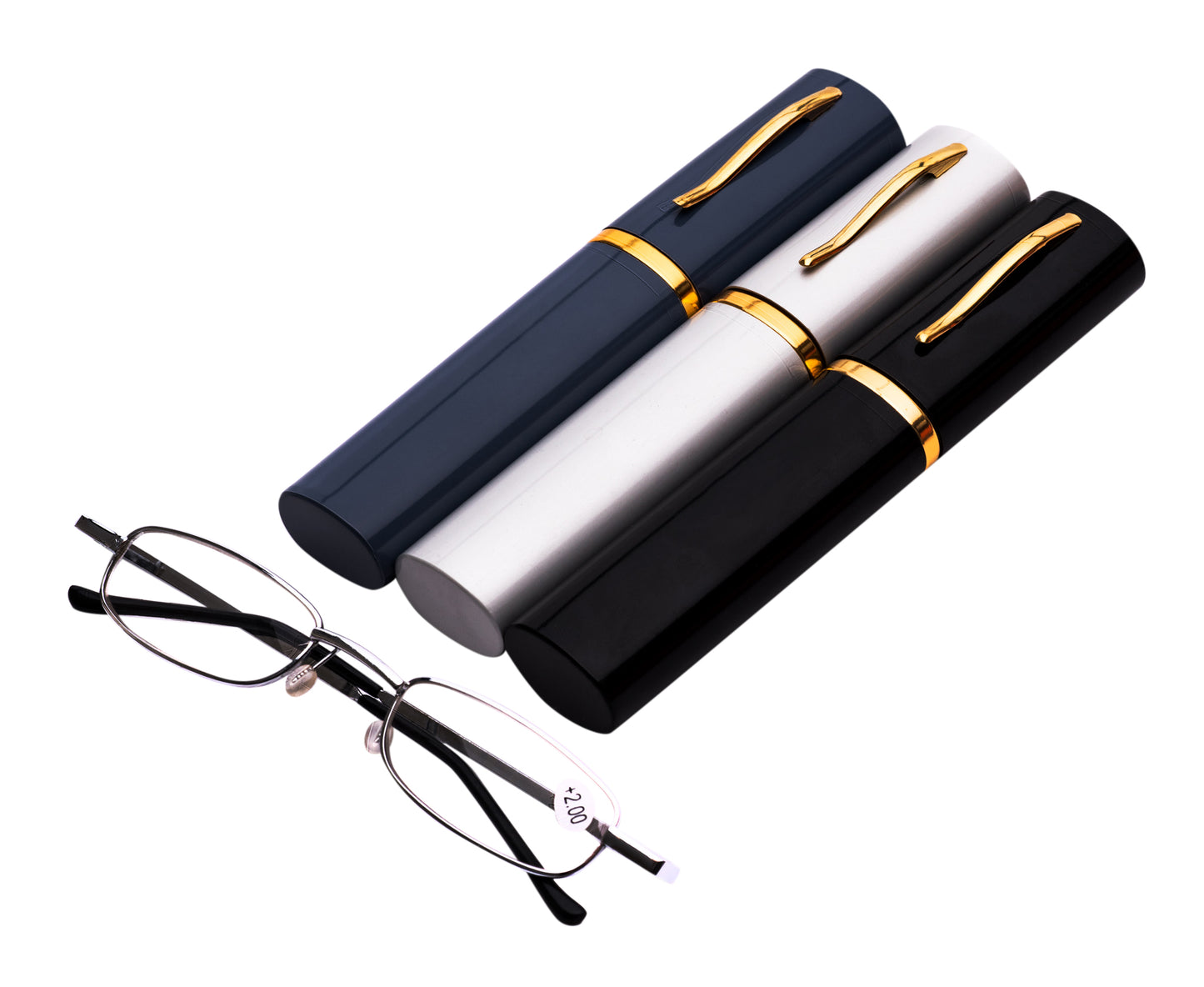 Pen Holder Silver Compact Reading Glasses with Case - Model MT73