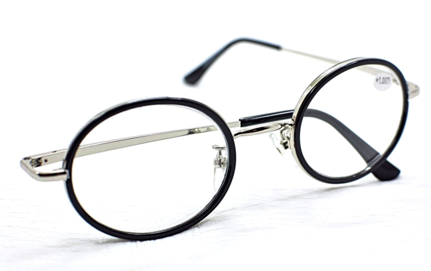 TN06 Black & Silver Metal Frame Oval Reading Glasses