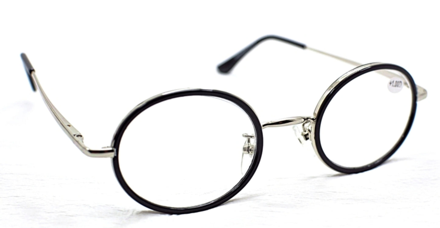 TN06 Black & Silver Metal Frame Oval Reading Glasses