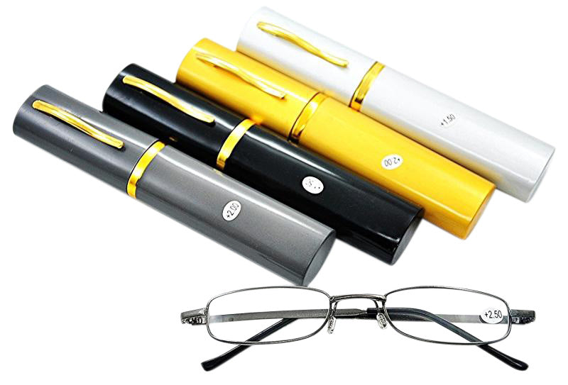 Pen Holder Silver Compact Reading Glasses with Case - Model MT73