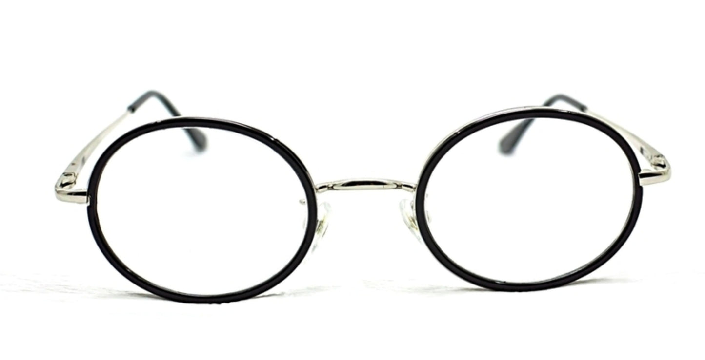 TN06 Black & Silver Metal Frame Oval Reading Glasses